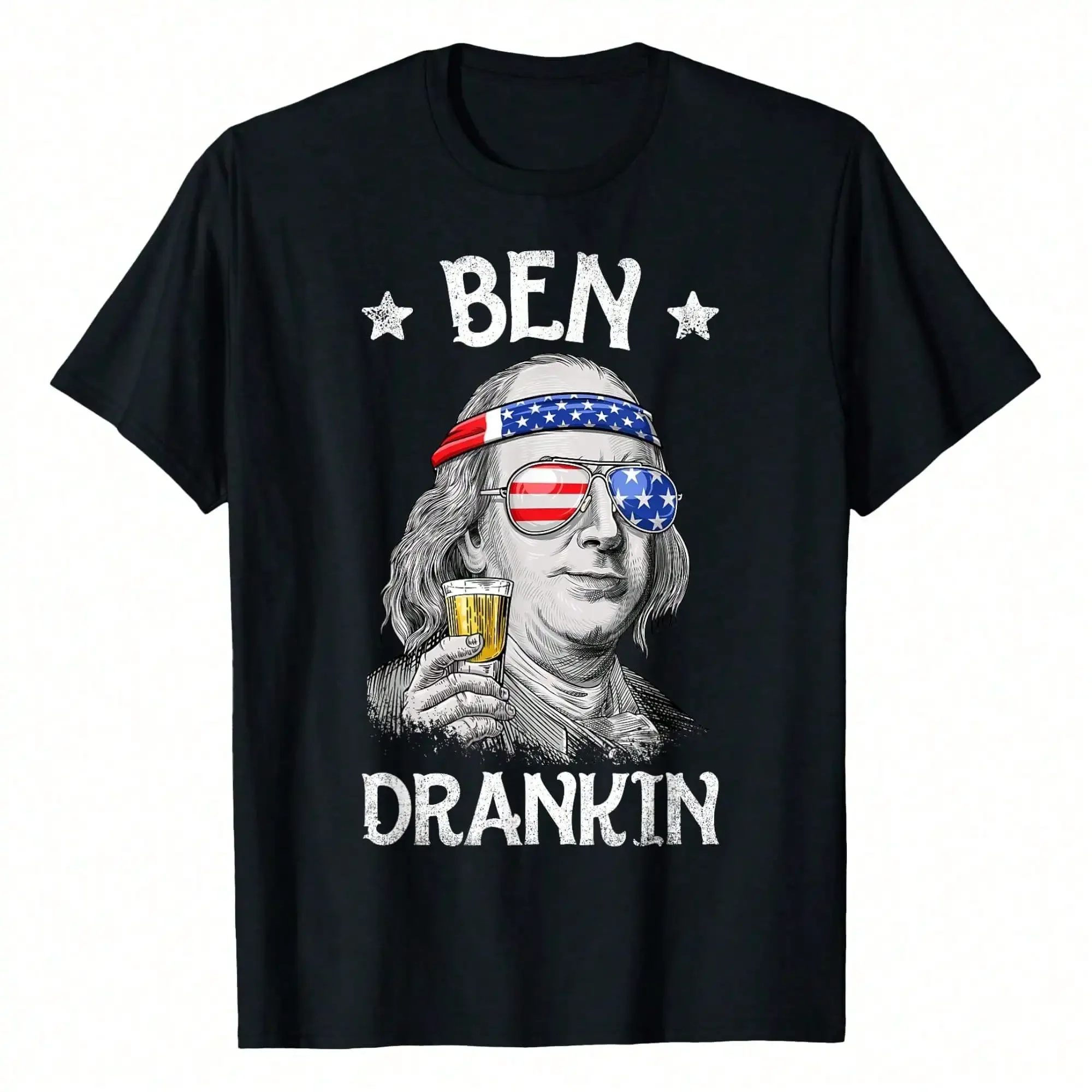 Ben Drankin 4th of July Men USA Flag T-Shirt Men's 100% Cotton T-Shirt Soft and Breathable Short Sleeve Perfect for Daily Wear