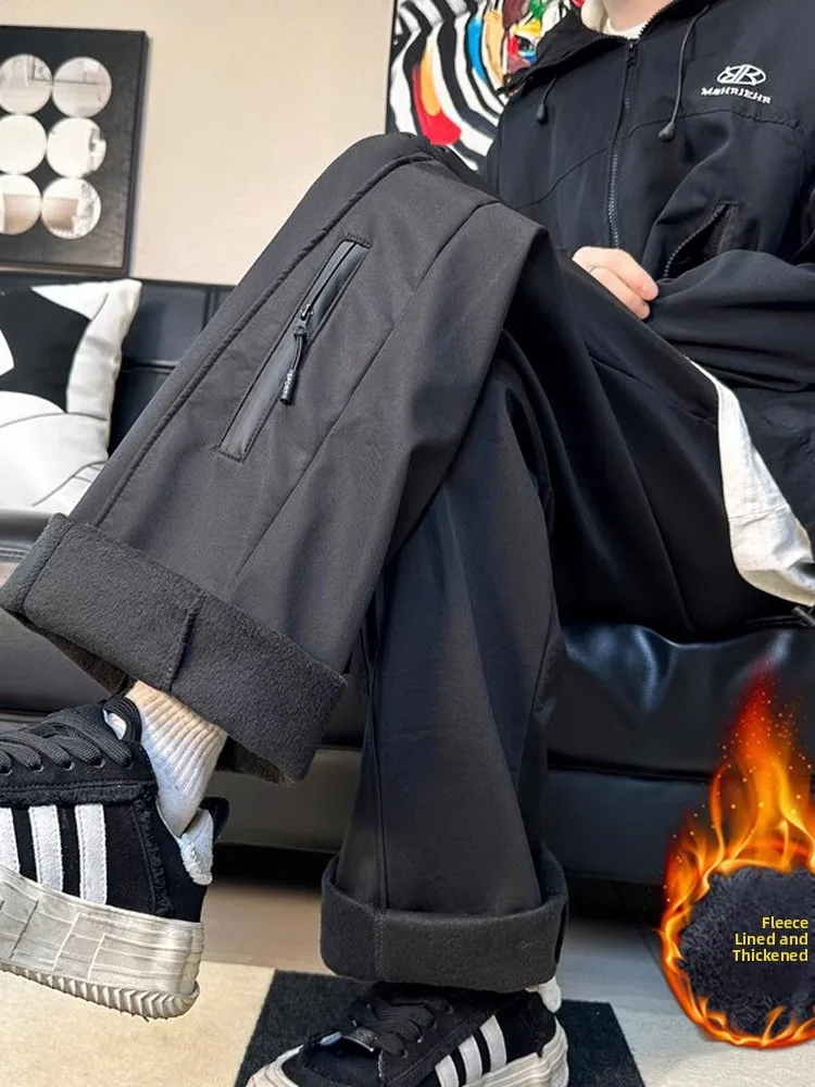 

Thiened Fce Men's Winter Soft ell Windproof Waterproof Cargo Pants American Casual Sle Paratrooper Workwear Trousers