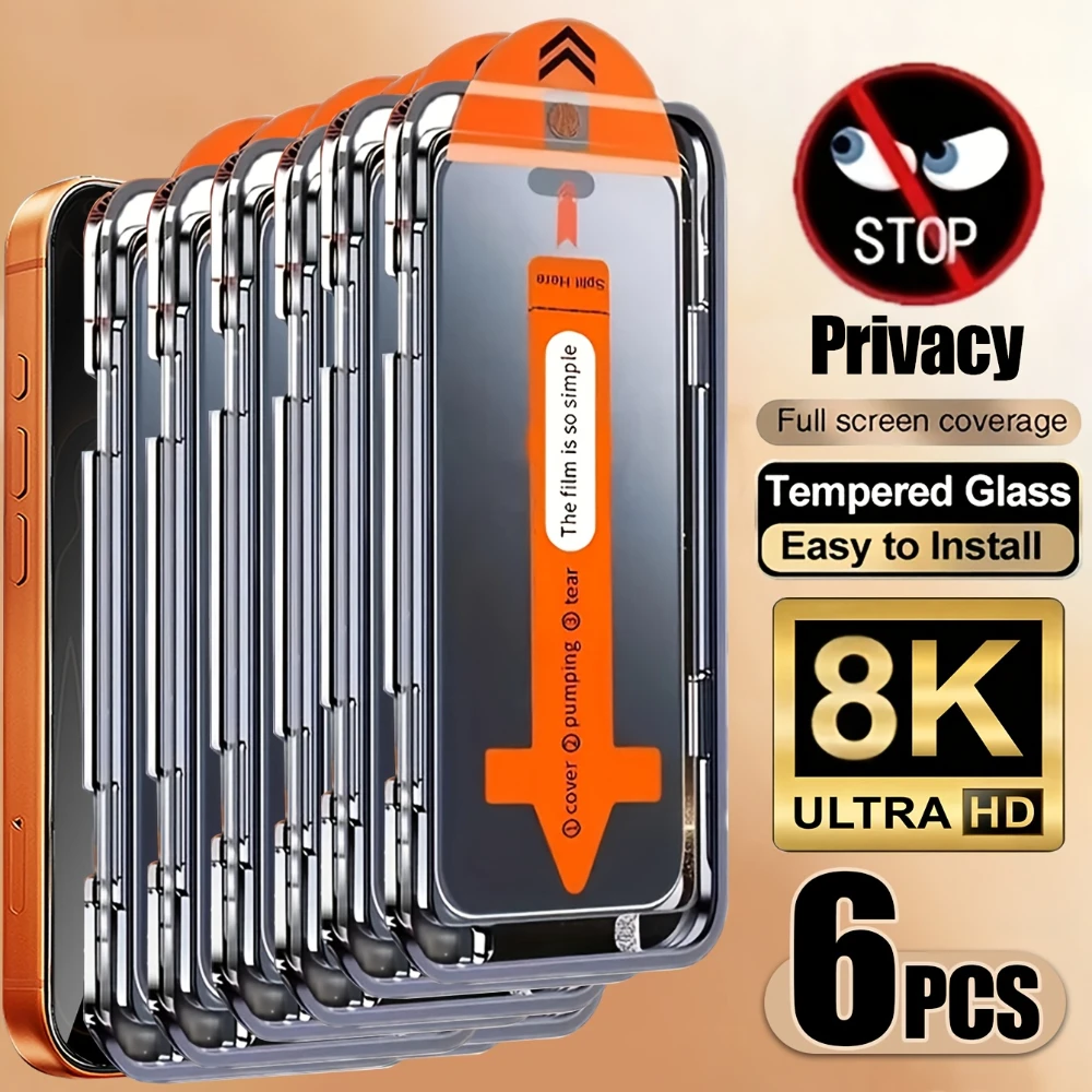 NNBILI 6er-Pack Blickschutzfolie mit vollständiger Abdeckung für iPhone 17 16 15 14 13 12 11 Pro Max 17e 16e 12 13 Mini X, Einfach zu installieren