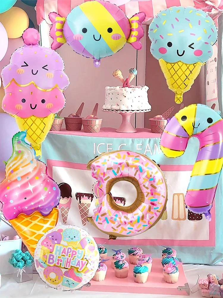 Bunte Sommer-Bonbon- und Eiscreme-Themenballons Rosa Geburtstags-Prinzessinnen-Schokoladen-Donut-Folienballons-Set – Detail 19