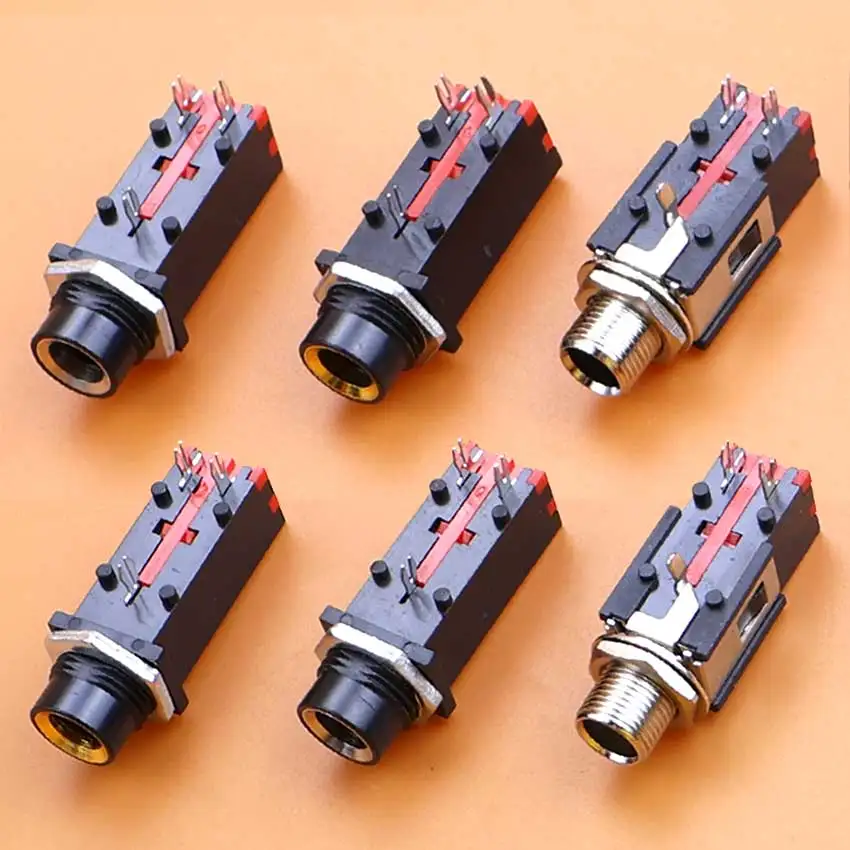 2/5/10pcs 6.35mm Mono Stereo Audio Jack 2 3 Pole PJ309 6.35 Headphone Microphone Female Socket Thread Panel Mount Connector