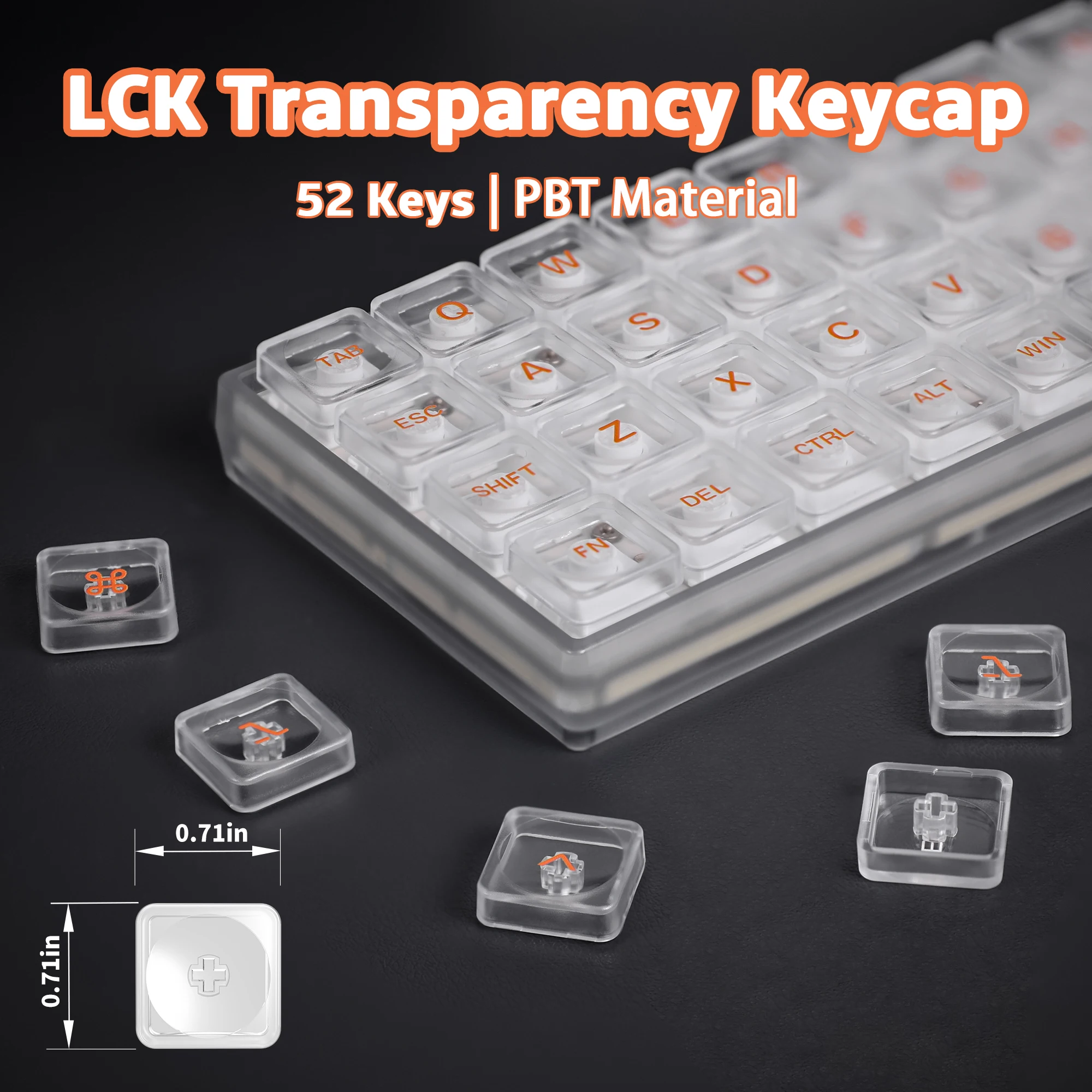 52 Keys LCK Orange Transparent Low Profile Keycaps PBT Keycaps for Kailh 1353 Low Profile Switch Mechanical Keyboard Keycaps