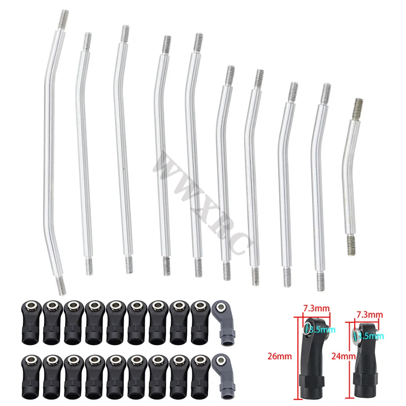 10pcs/lot Stainless Steel Link Rod Unassembled Kit 313/324MM Wheelbase for 1/10 RC Car Crawler Axial SCX10 II 90046