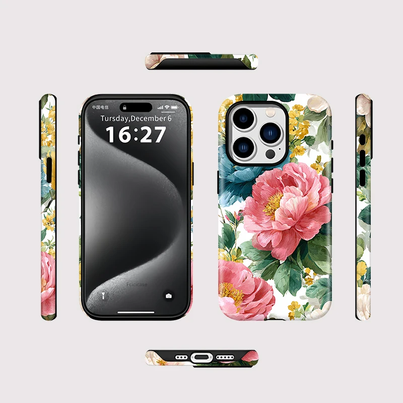 Fcicicase Shockproof Phone Case For iPhone 17 Air 16 15 Plus 14 13 12 11 Pro Max Matte Magnetic For Magsafe Flower Print Cover