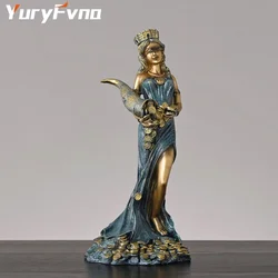 YuryFvna Greek Goddess of Luck and Fortune StatuesResin Blinded Lady Holding The Horn of Wealth Roman Figurines Home Decor