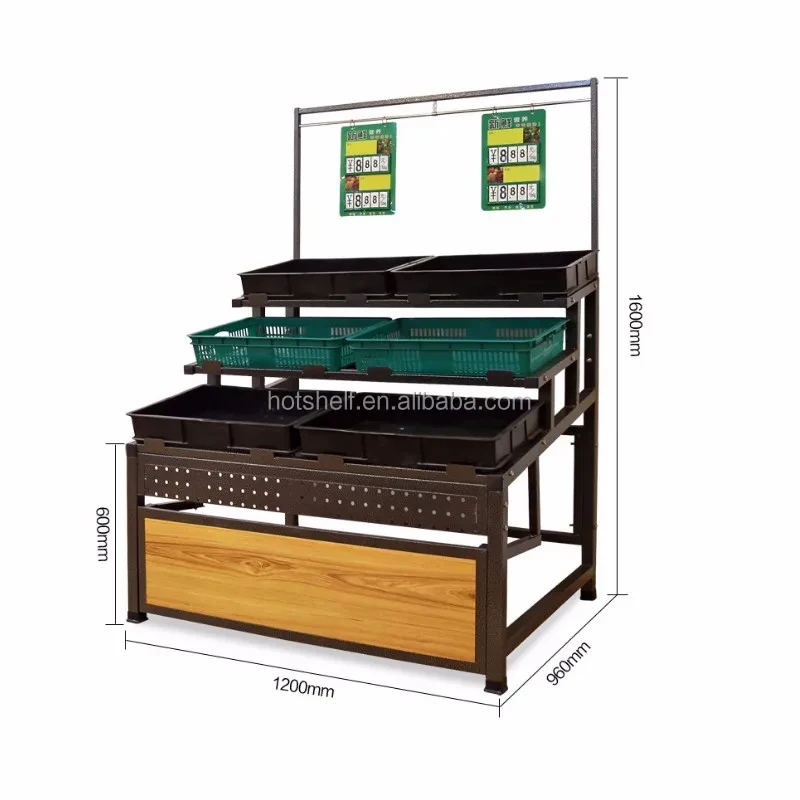 custom.Boutique Wooden Supermarket Shelves Widely Used in Customizable Fruit and Vegetable Display Rack