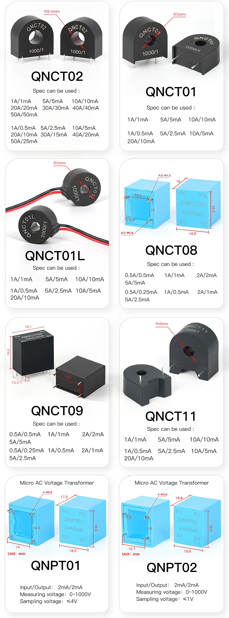 Hochpräziser Stromwandler QNCT20L 50A 25mA 100A 50mA 1:2000 20A 10mA 40A 20mA AC Toroidaler CT Stromsensor – Detail 11