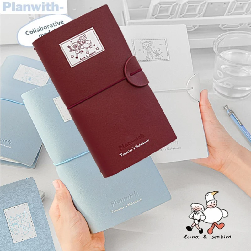 Carnet de notes Planwith Co-branded Luna Seabird pour voyageurs, couverture en PU à motifs, papier 100g, portable, tout-en-un, pour enregistrements quotidiens