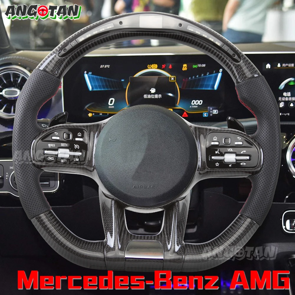 

LED Customized Steering Wheel For Benz Mercedes AMG A C E GLS GLA C63 E63 W205 W204 W213 2018-2023 Carbon Fiber Steering Wheel