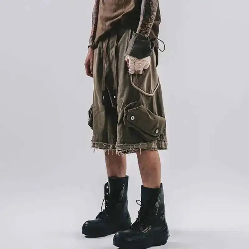 HKSH Spring Summer New Men Tide Punk Capris Denim Shorts Patchwork 3D Cut Deconstruction Edge Waste Land Chic Ins Capris HK2058