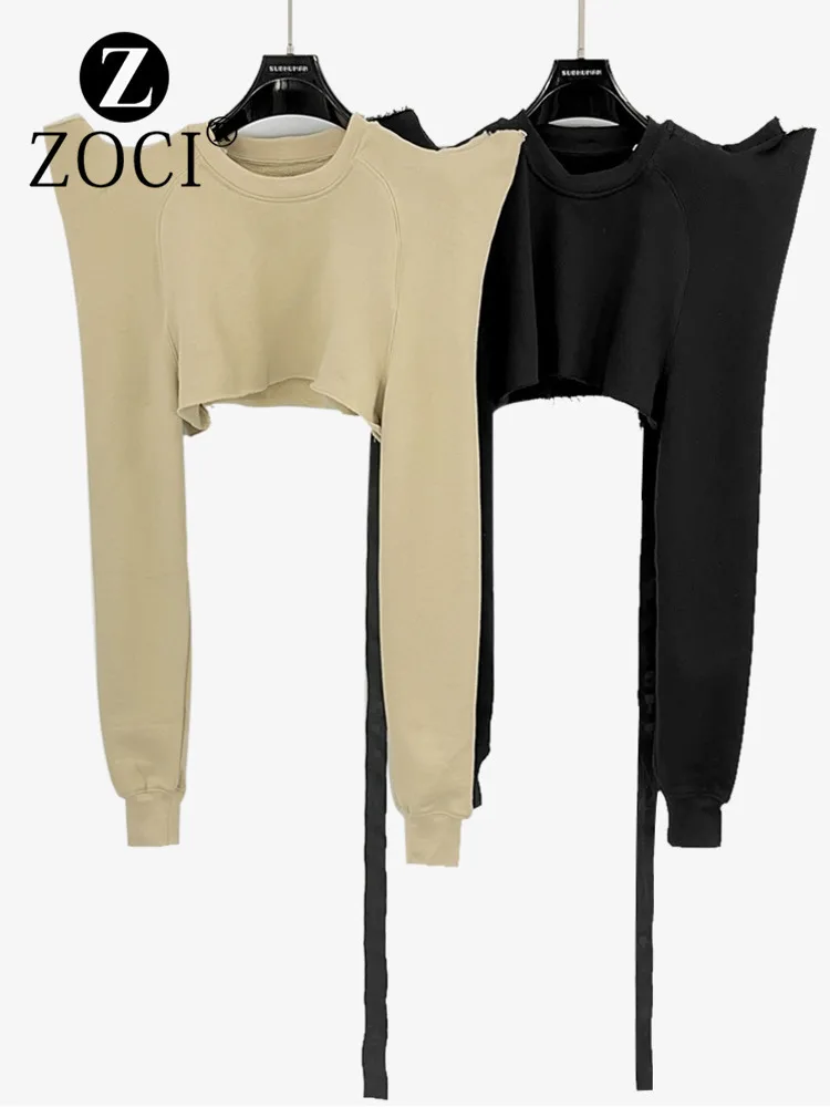 Dames RO-stijl gewei ontwerp korte hoodie lange mouw gepersonaliseerde top zwart abrikoos