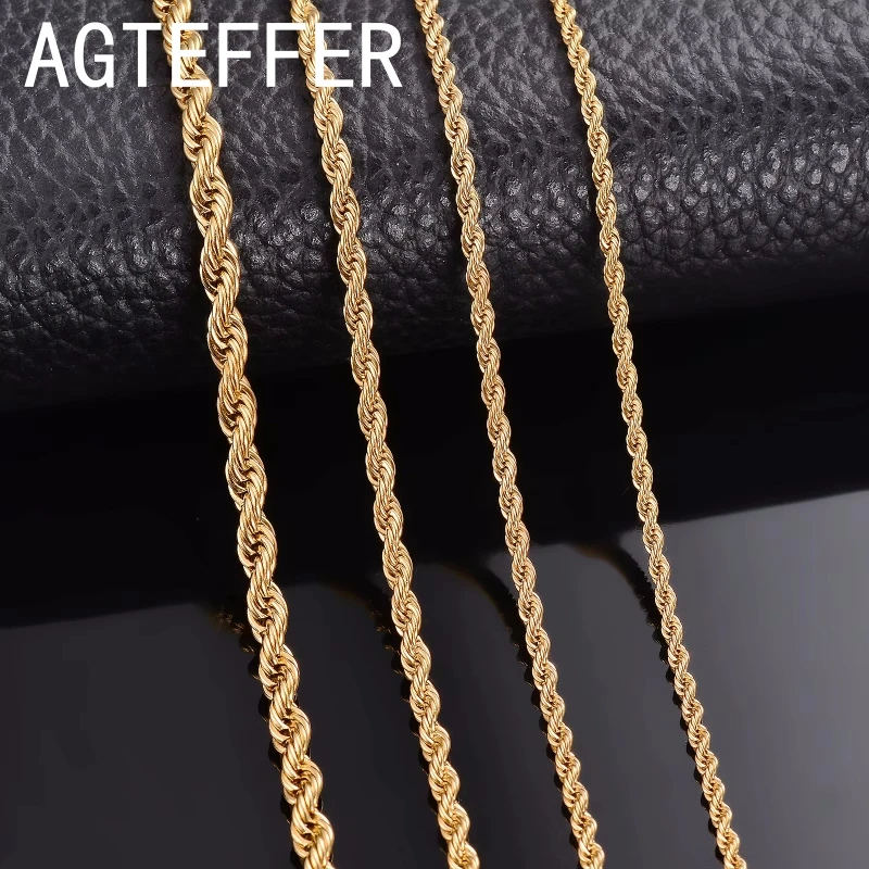 925 Silver Wholesale Noble 45-60cm 18K Gold 3/4mm Rope Chain Necklace for Women Man Fashion Wedding Charm Gift Jewelry 18-24Inch