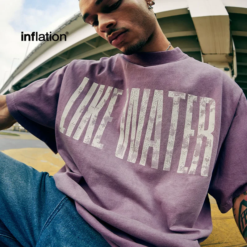 

New Retro Vintage Gradient Heavyweight Letter Printed T-Shirt For Men Loose Casual Breathable Thin Versatile Short Sleeved top