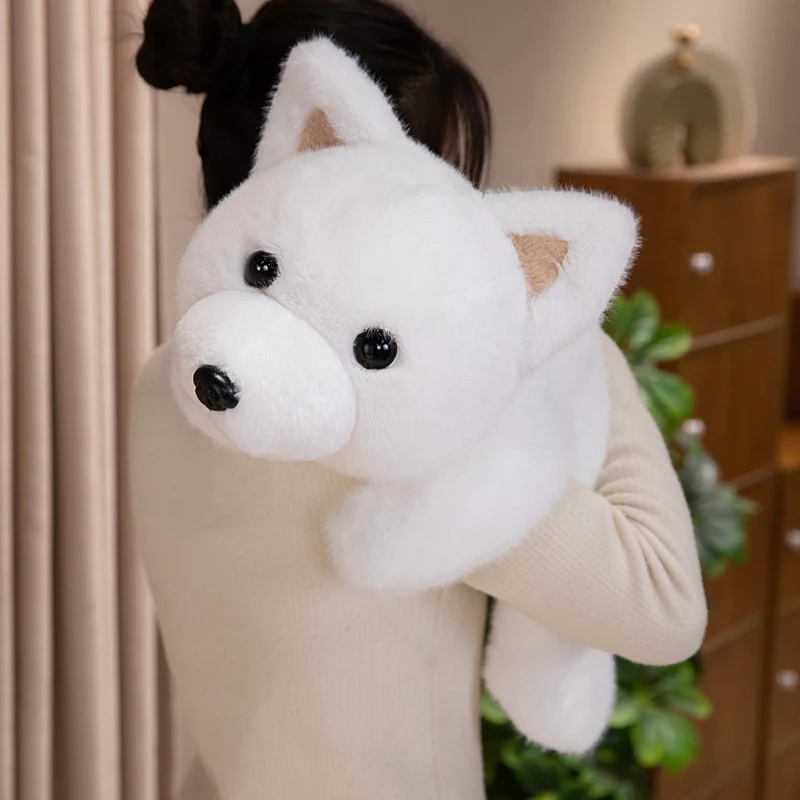 30-60CMのかわいい横たわるウェストハイランドホワイトテリアのぬいぐるみ、ふわふわの動物の犬の人形、愛らしい子犬の柔らかいおもちゃ、子供へのプレゼント