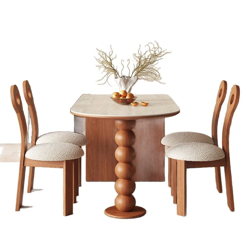 

rock slab dining table, retro home dining table, oval small apartment against the wall special-shaped folding dining table
