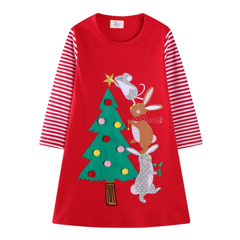 

Autumn Winter Toddler Girls Christmas Clothes Kids Long Sleeve Cartoon Red Dress For Children Birthday Party New Year Outfits