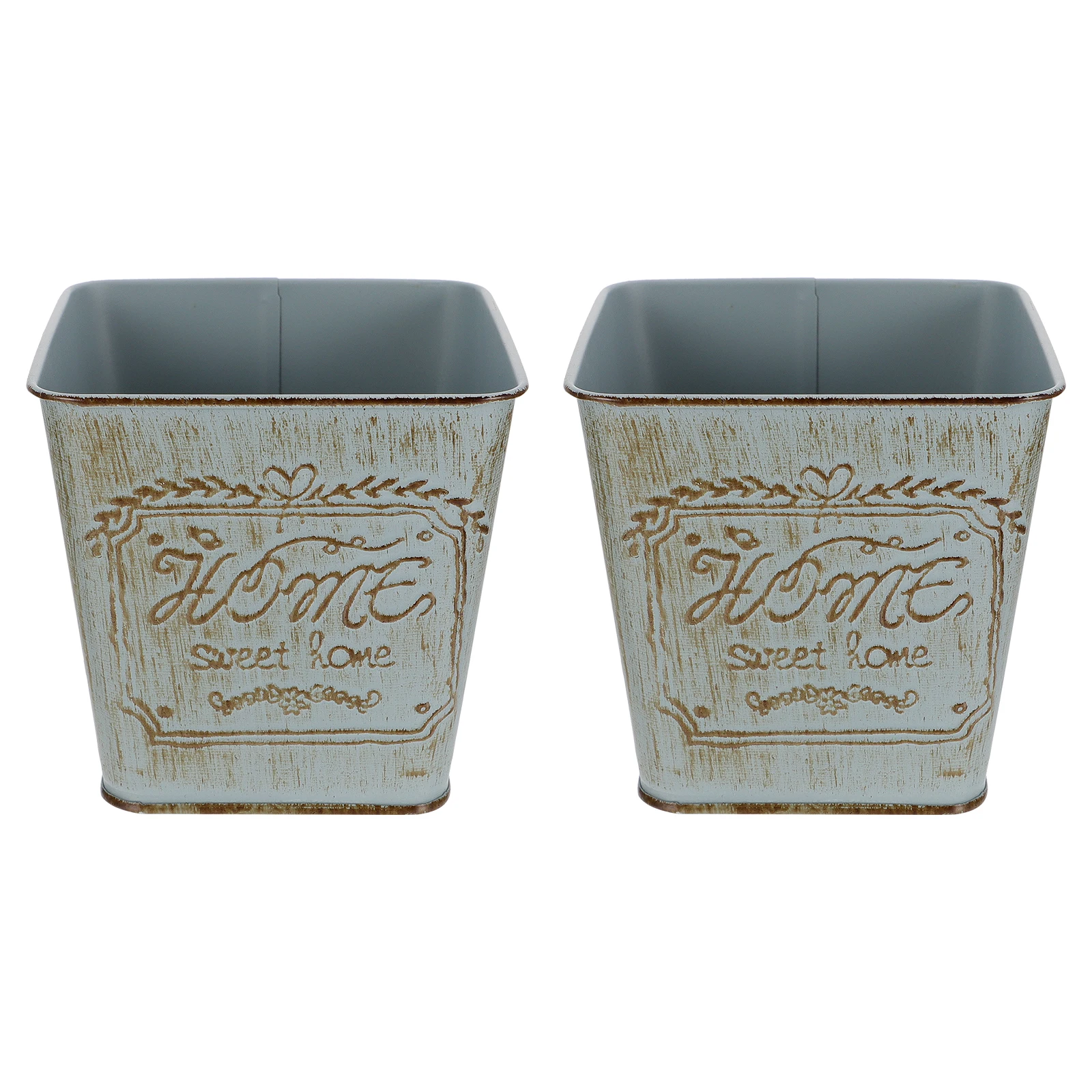 

2 Pcs Metal Flower Pot Retro Iron Planter Durable Storage Bucket Container Succulents Room Decor Small Objects Gardening