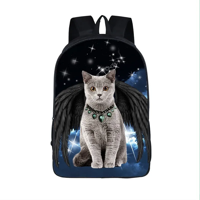 

Kawaii Cat with Black White Angel Wing Backpack Children School Bags Teenager School Backpacks Girls Kitten Travel Bags Bookbags