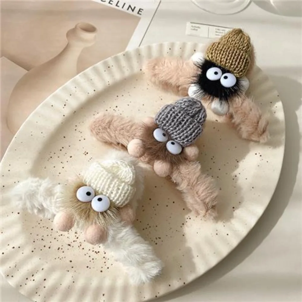 1개 귀여운 뜨개질 만화 캐릭터 디자인 플러시 헤어 클립 편안한 Y2K 분위기 귀여운 헤어스타일 액세서리