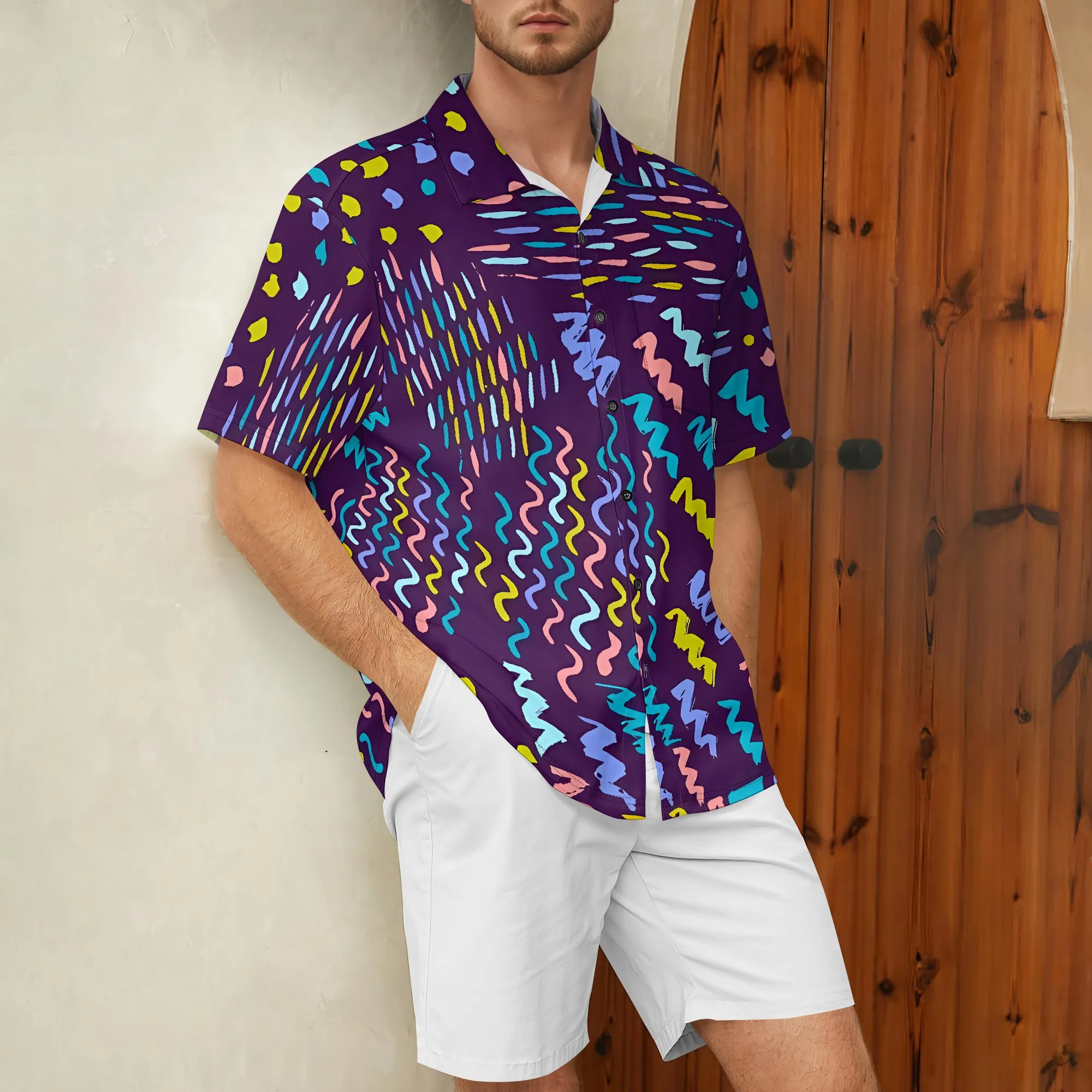 YEAE Abstract Art Print Shirt for Men Summer Casual Short Sleeve Top