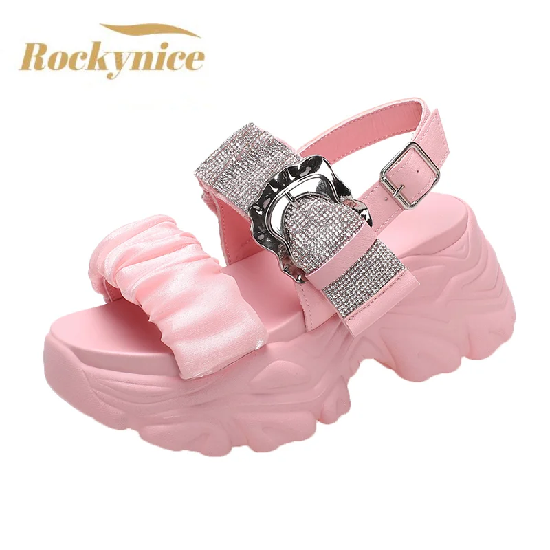 

Pink Chunky Platform Sandals Women New 2022 Summer Bling High Heels Sandals Woman Beach Casual Slides Thick Sole Sandalias Mujer