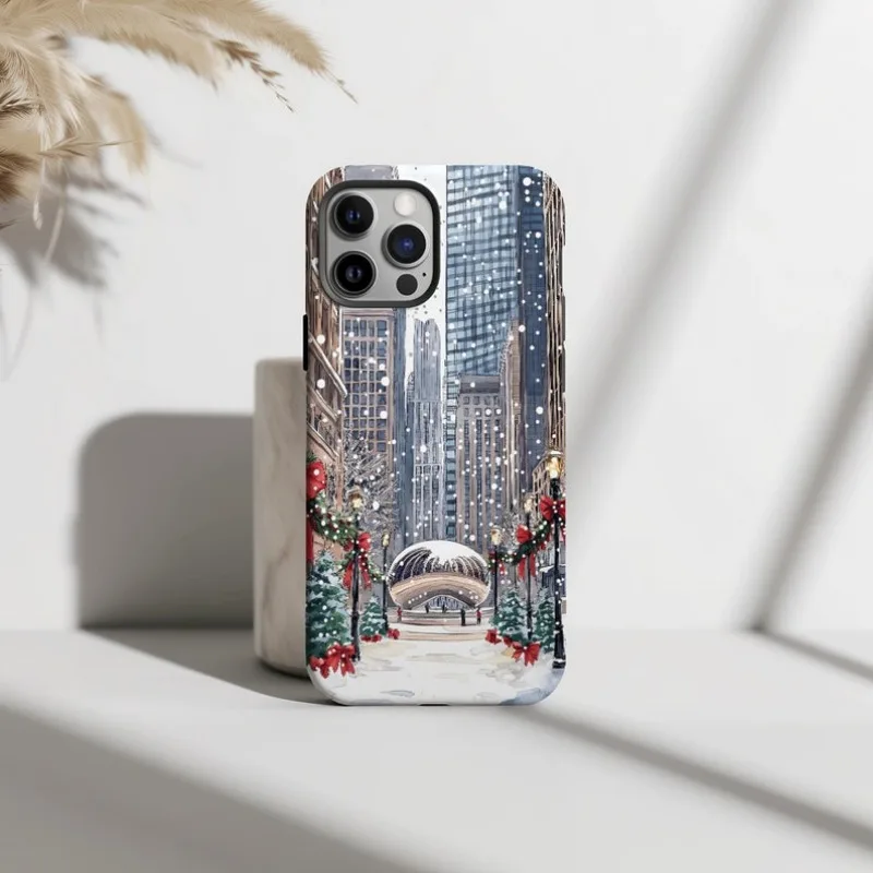 Christmas In Chicago Phone Case For IPHONE 16 15PRO MAX 14 13 12 11 Acrylic TPU Two in one magnetic Phone Cases