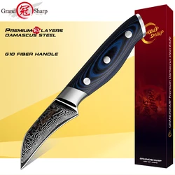 Grandsharp 3.5 Inch Professional Paring Knife AUS-10 Japanese 67 Layers Damascus Steel Peeling Fruit Kitchen Knife G10 Handle