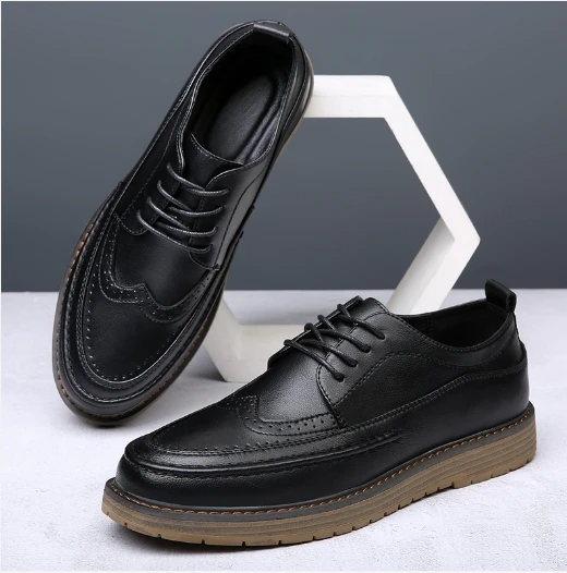 Leather thick soled Oxford lace-up thick soled men's Derby shoes Men's casual buckle loafers men's square head dress shoes BDVE