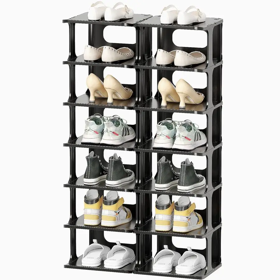 

14 Tier Vertical Black Shoe Rack for Front Door Entrance Tall Shoe Organizer for Small Spaces, Closet Narrow Small Shoe Shelf C