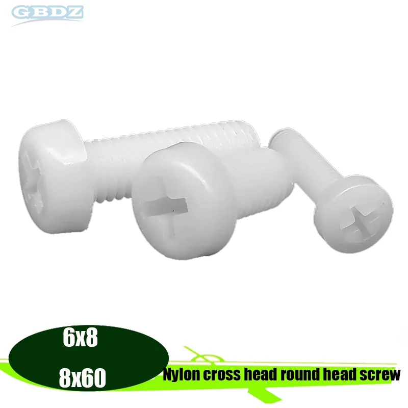 White Nylon Cross Shaped Round Head Screws M6/M8 20-50pcs Optional High-Strength Corrosion-Resistant Universal Fasteners