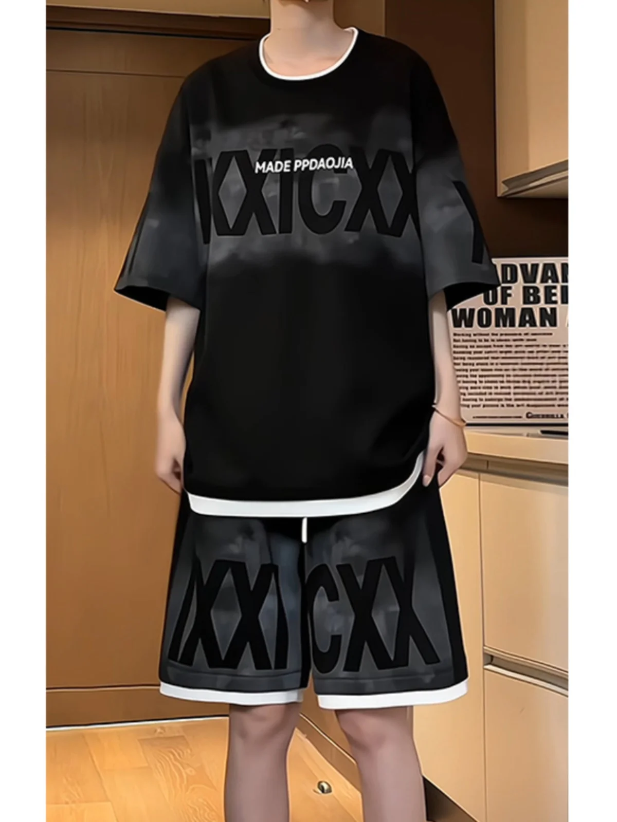 

Мужской спортивный костюм тай-дай для тяжелых условий эксплуатации: летняя футболка с коротким рукавом и шорты в американском ретро-стиле с узором «Сосна»