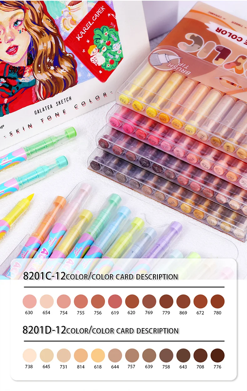 GuangNa 12-72 Farben Acryl-Marker-Stiftset mit weichen Pinseln, Hautton, Macaron-Farben, DIY handgezeichnet, Mal-Kunstmarker-Stifte, GN.8201F/M – Detail 27