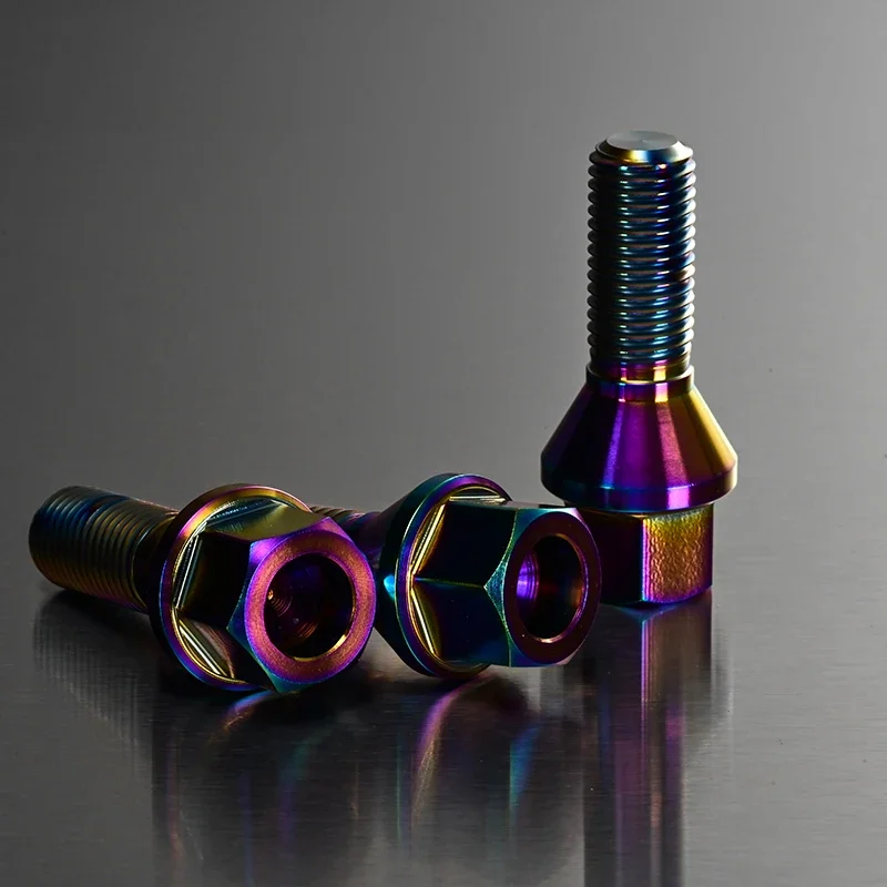 Car Titanium Alloy Lug Bolts Rainbow Wheel bolts Titanium wheel bolt M12x1.5 For BMW standard length