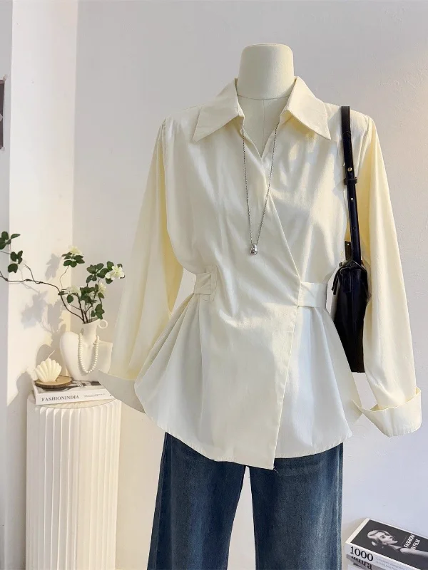 

Chic Waist-Cinching irt for Women in Apricot Color 2025 New Sle Small Capitat Top High-End Feeling Trending Blouse