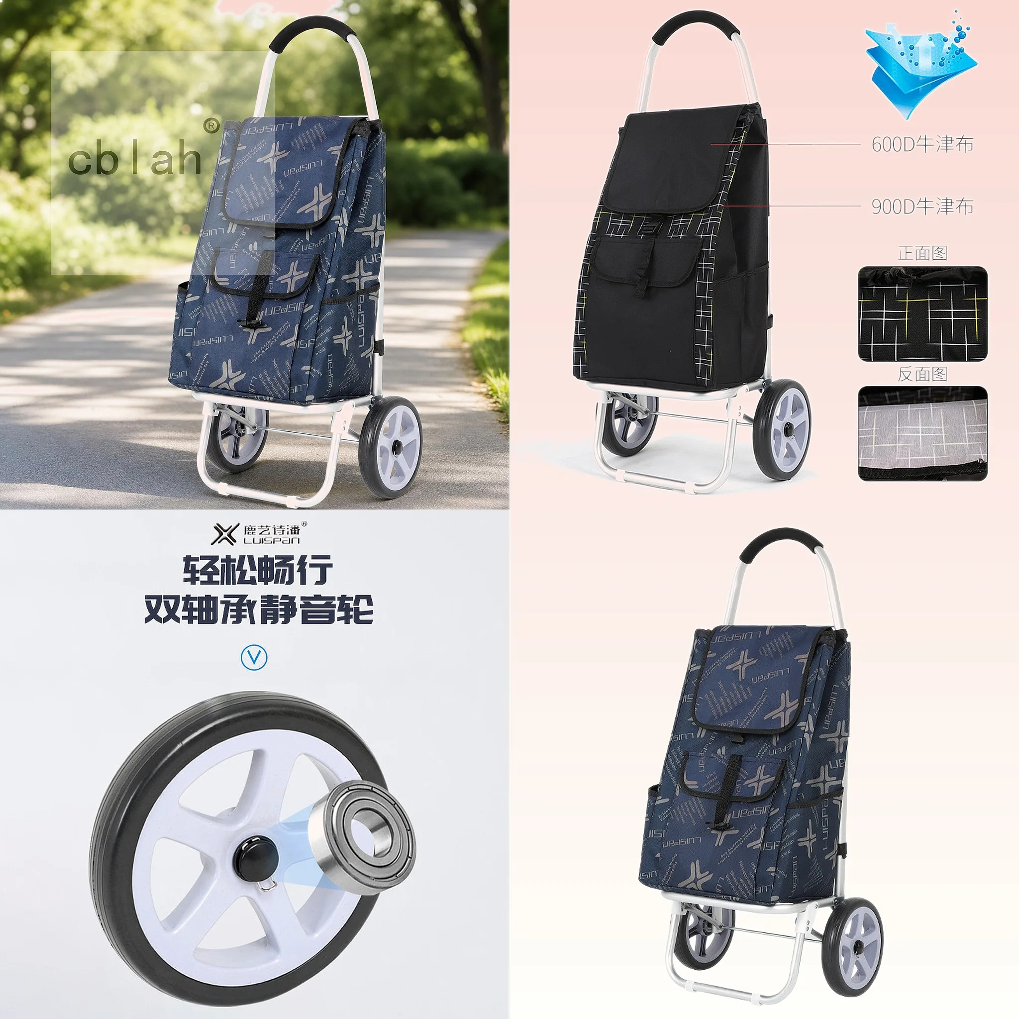 Aluminum Alloy Stair Climbing Shopping Cart, 40KG Load Capacity, Portable Elderly Hand Trolley with Large Oxford Bag