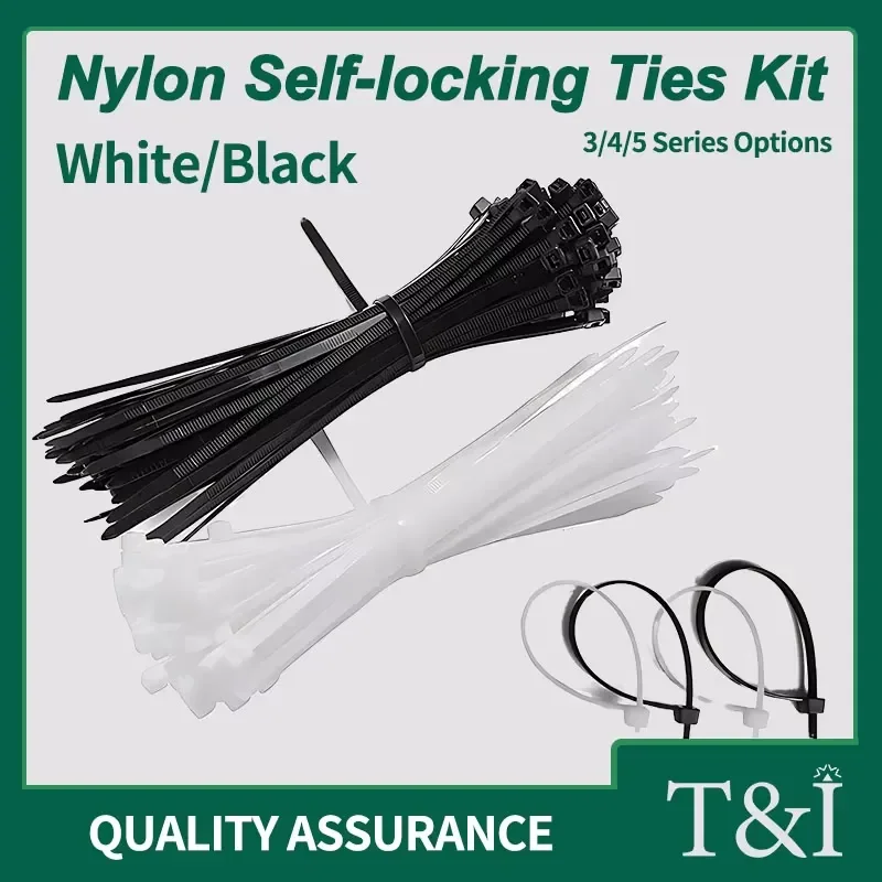 1000pcs Self-Locking Nylon Cable Ties: Black/White, High-Temp Resistant,3/4/5 Series 100/150/200/250/300/400MM Water Pipe