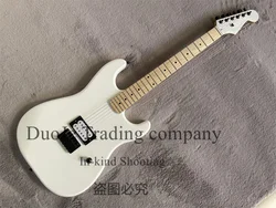 White Electric Guitar Chra Guitar H Pickup Maple Frets 22 Frets Fixed bridge Black Tuners support for customization