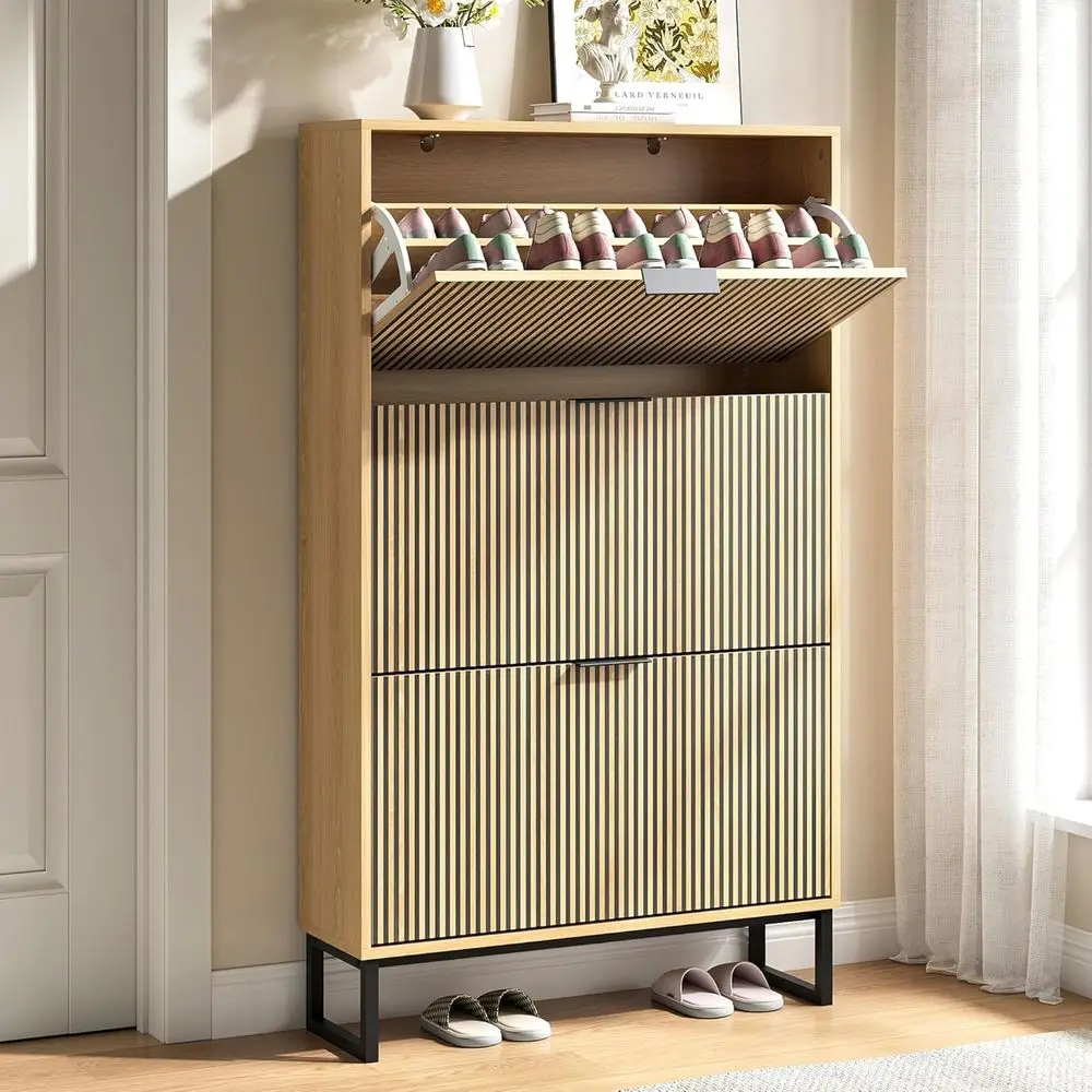 

3-Tier Slim Shoe Storage Cabinet for Entryway, Hallway, or Narrow Spaces