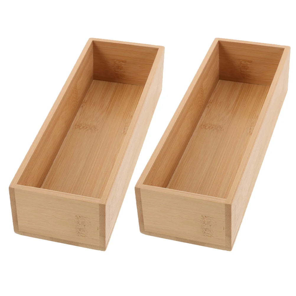 

2 Pcs Storage Wooden Box Bamboo Jewelry Holder Boxes Refrigerator Cases Container Office
