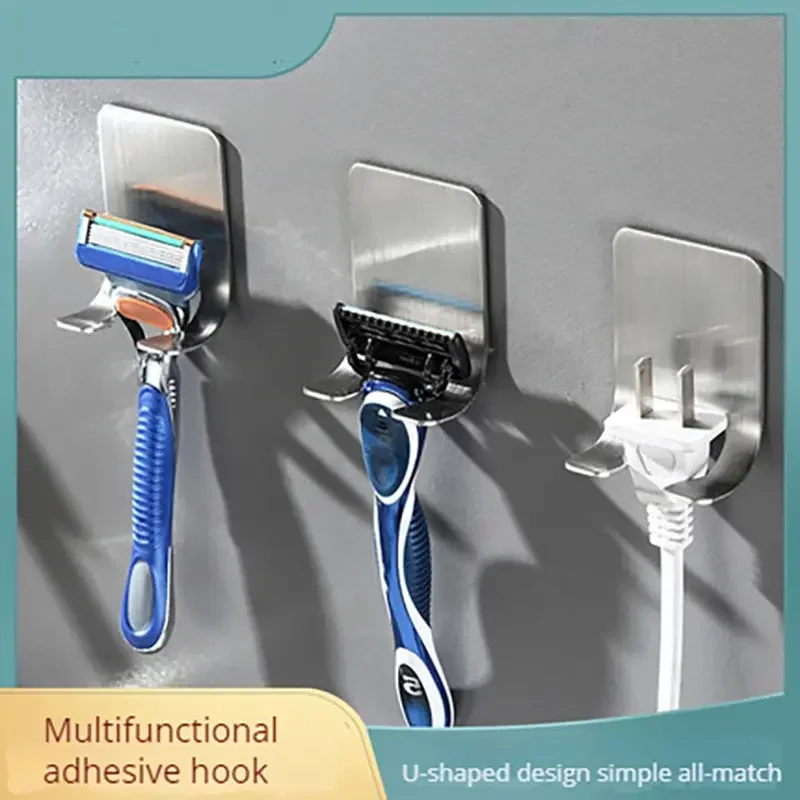 Self-adhesive Stainless Steel Towel Hooks Razor Hooks Wall-mounted Stainless Steel Hooks (2 Pcs)