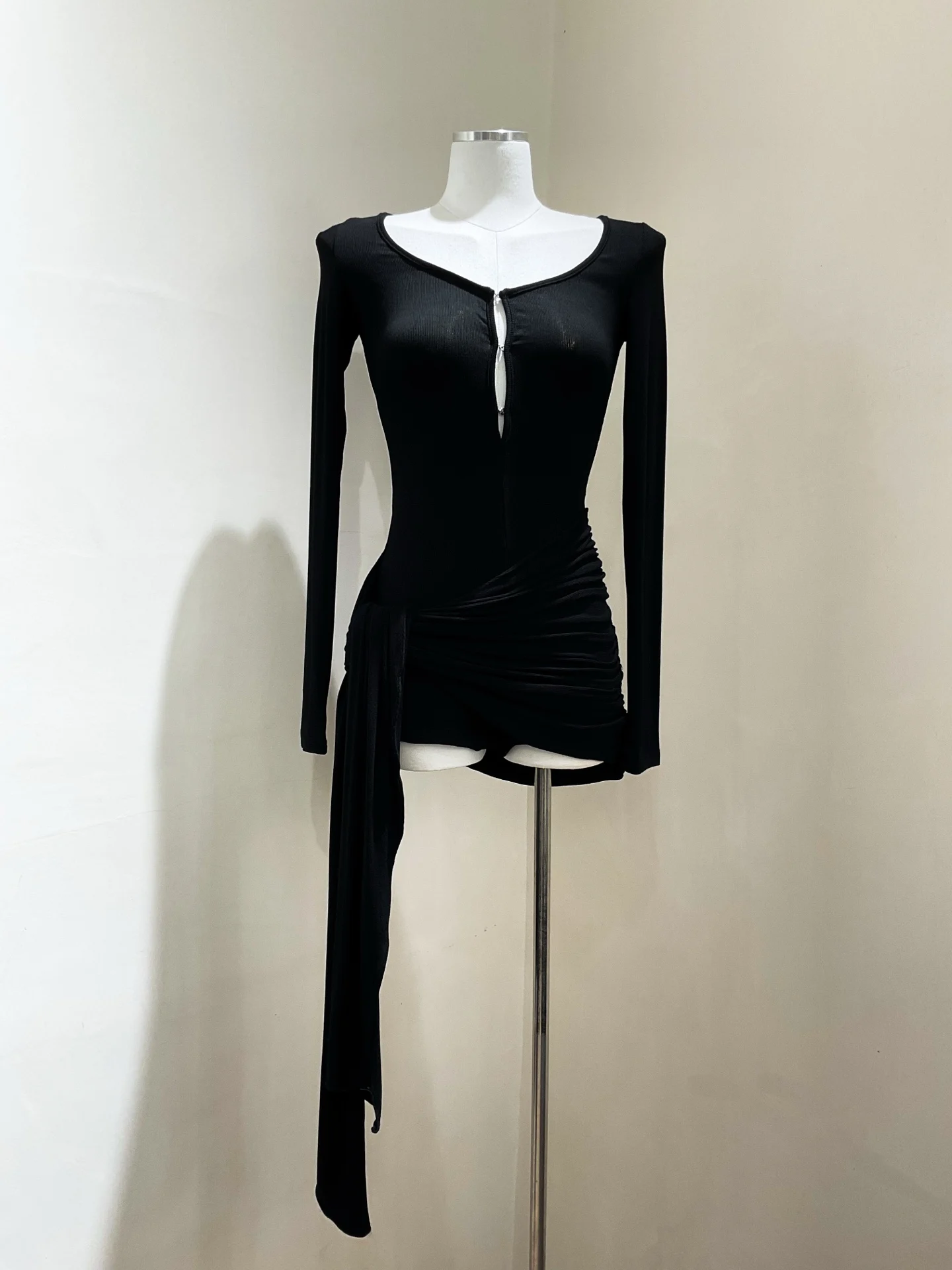 Women's Asymmetric Jumpsuit Hollow Out Round Neck Long Sleeve High Waist 2-Colors Casual Slim Jumpsuit