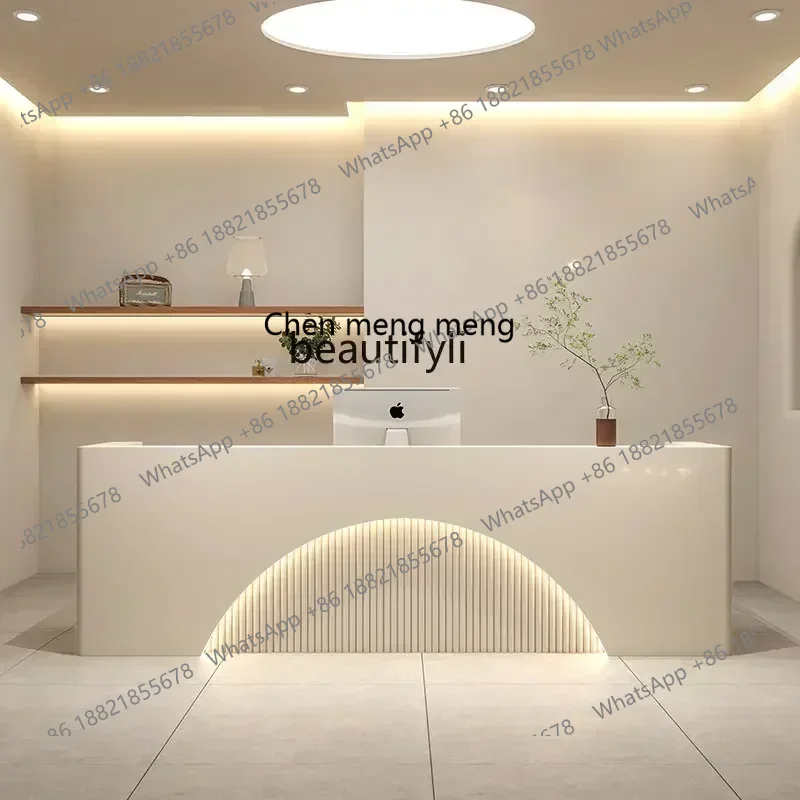 

E153 Beauty Salon Clothing Store Beige Cashier Counter Bar Simple Modern Reception Desk