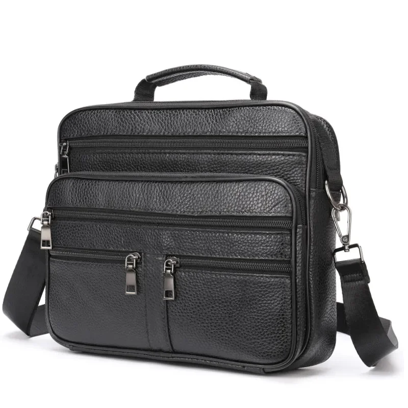 

Fashion Men's Shoulder Black Genuine Leather Handbag for Men Business Office Messenger Male Crossbody Bag