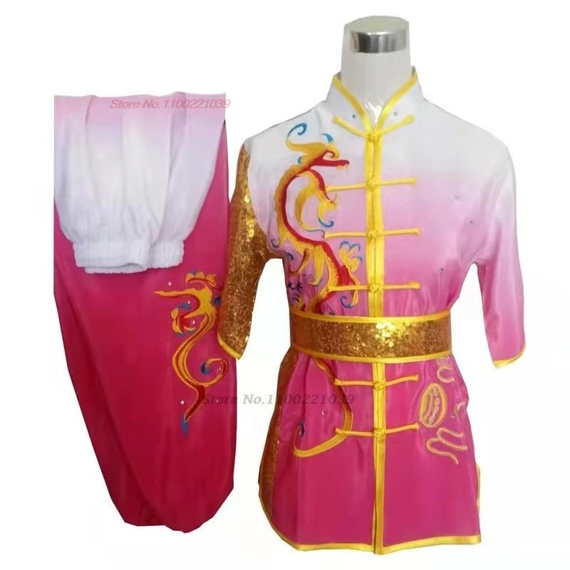 2024 traditional chinese kung fu costume children dragon embroidery sequin wushu uniform suit kung fu shaolin exercise training