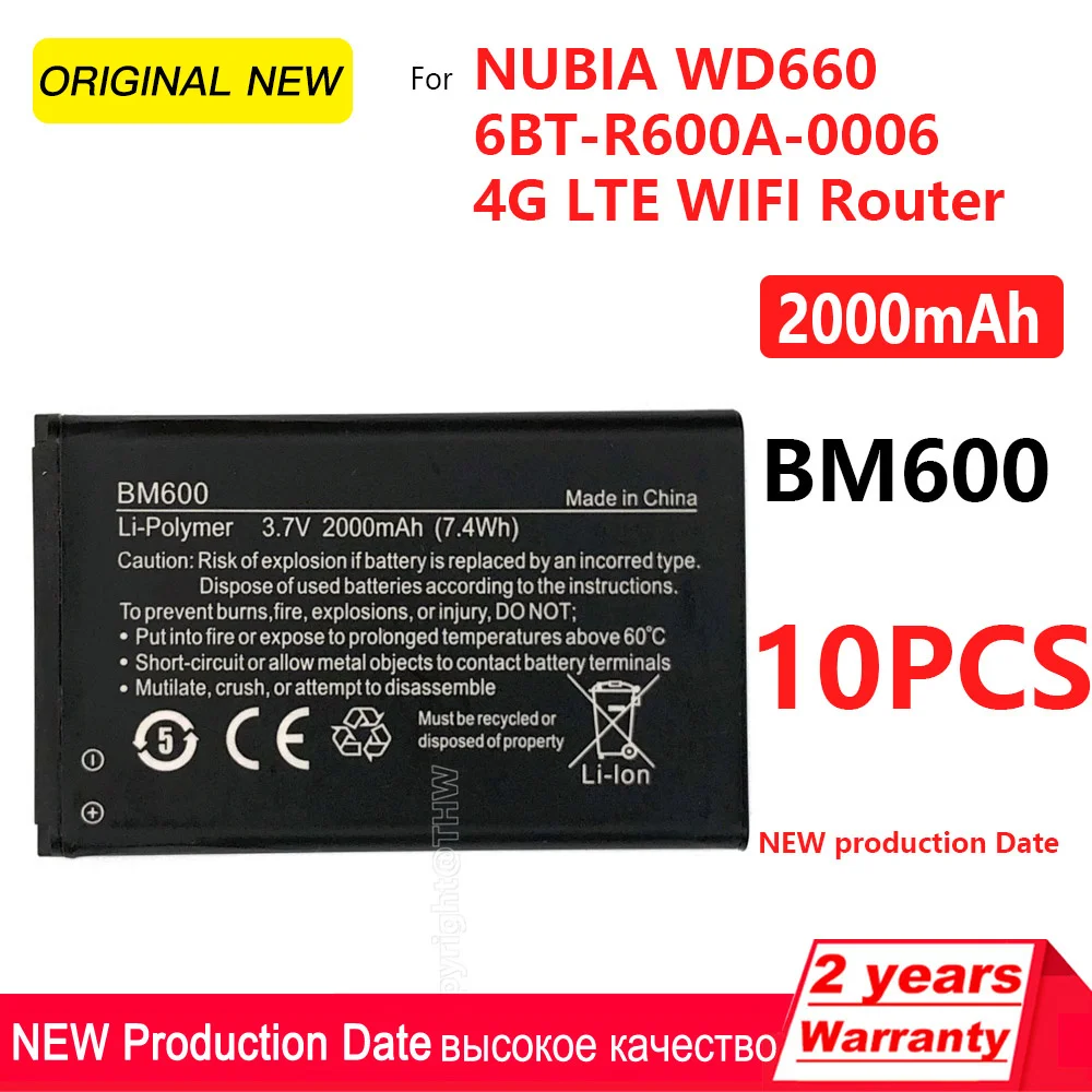 Original BM600 3.7V 7.4WH 2000mAh Replacement Battery for NUBIA WD660 6BT-R600A-0006 4G LTE Rechargeable Li-ion Battery Batteria