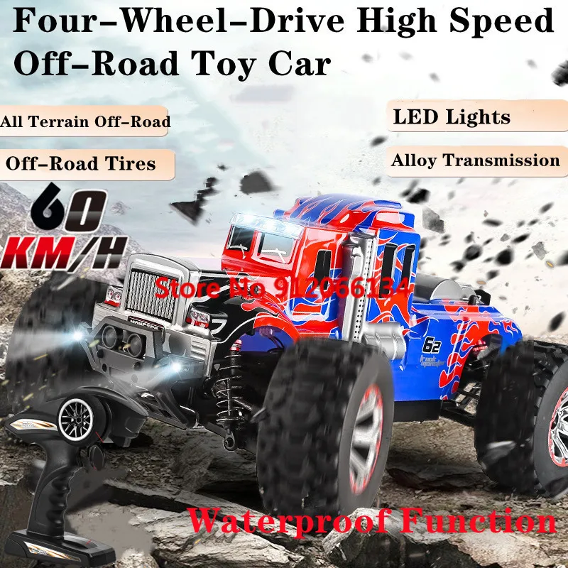 1: 10 Full Scale 4WD Off-Road Drift Remote Control Truck Vehicle 60KM/H All Terrain Off-Road Shock-Absorption Waterproof RC Car