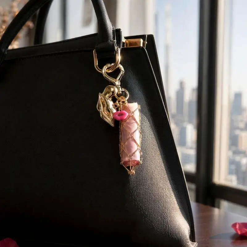 Metall-Netztasche für Lippenstifte, Schlüsselanhänger, austauschbarer Lippenbalsam-Halter, Anti-Verlust-Anhänger für die tägliche Handtasche – Detail 8