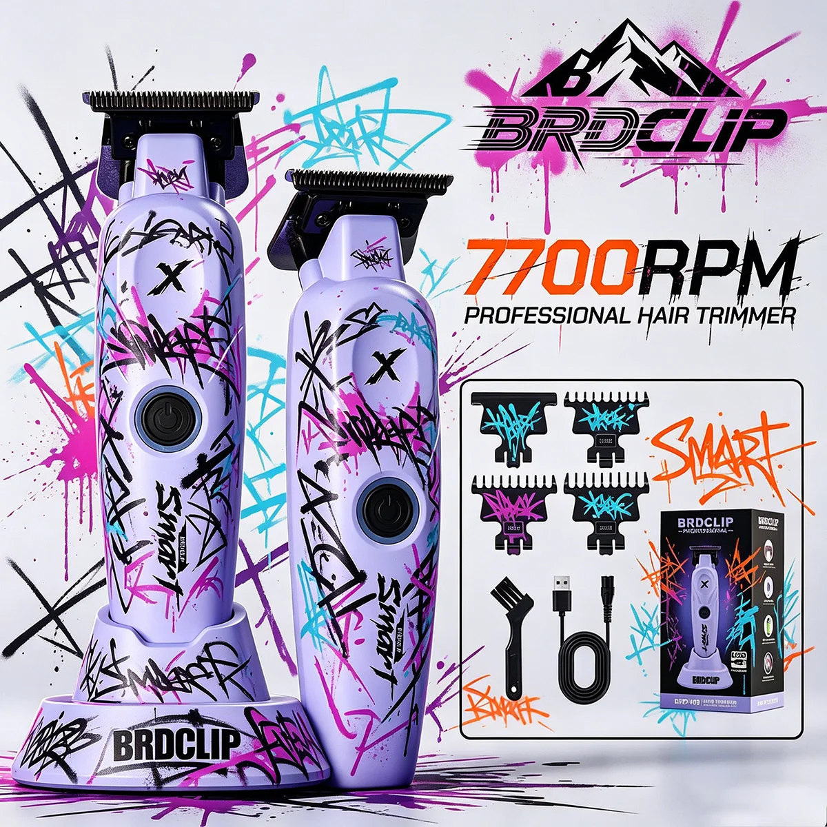 プロフェッショナルパープルヘアトリマー-brdclip-ヘアクリッパー-男性用-dlc-ブレード-7700rpm-ベース付き-1200mah-理髪店カーブマシン