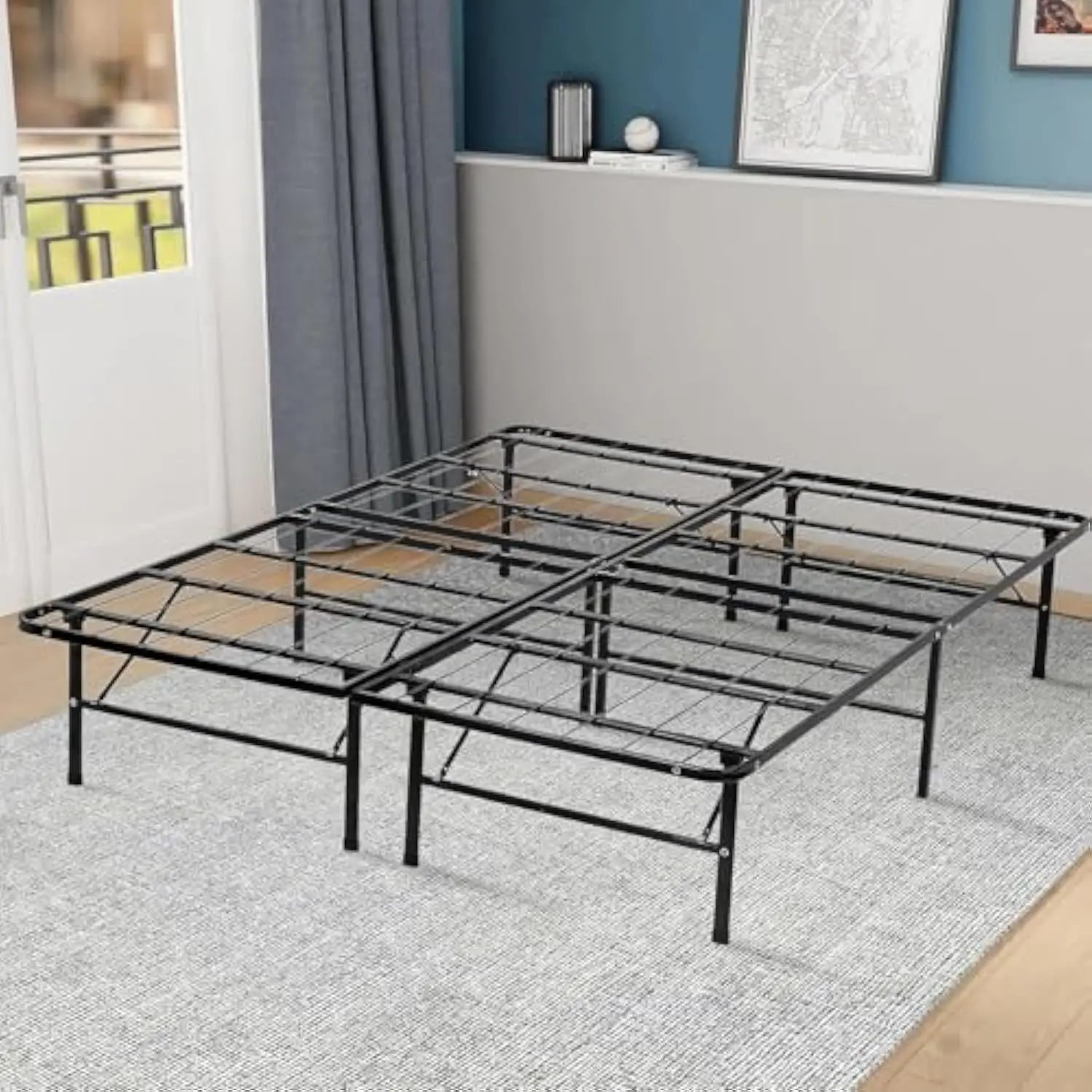 

Bed Frame Full Size Foldable Metal Platform Beds Steel Slat Bed Frame Mattress Foundation with Support Up to 1000lbs No Box Sp
