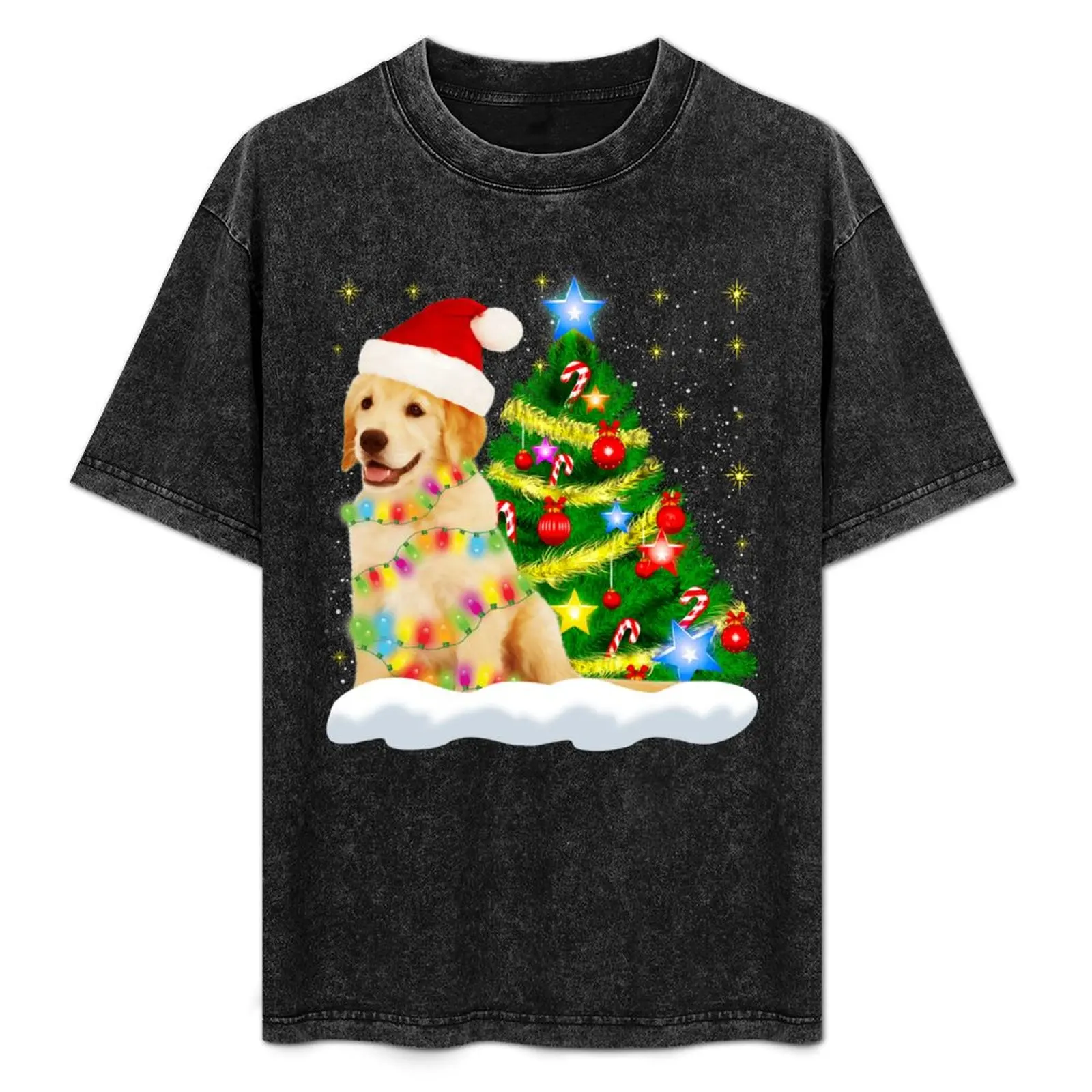 Golden Retriever Puppy Christmas Light Holidays Gift For Wife, Mom or Girlfriend T-Shirt Casual Breathable Short Sleeve Top